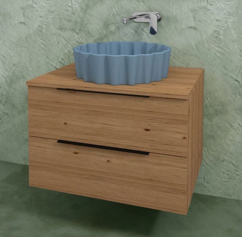 Immagine di Flaminia BOX base portalavabo sospesa, 2 cassetti, L.70 P.50 H.50 cm, con top e foro per lavabo da appoggio, finitura ok arly BX809+BXPR51ARL