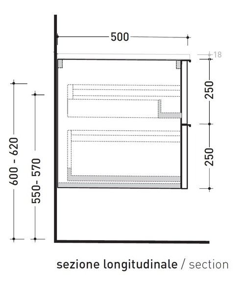 Immagine di Flaminia BOX base portalavabo sospesa, 2 cassetti, L.85 P.50 H.50 cm, con top e foro per lavabo da appoggio, finitura oj grigio BX815+BXPR51OJG