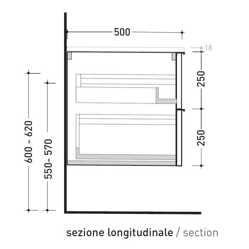Immagine di Flaminia BOX base portalavabo sospesa, 2 cassetti, L.85 P.50 H.50 cm, con top e foro per lavabo da appoggio, finitura oj grigio BX815+BXPR51OJG
