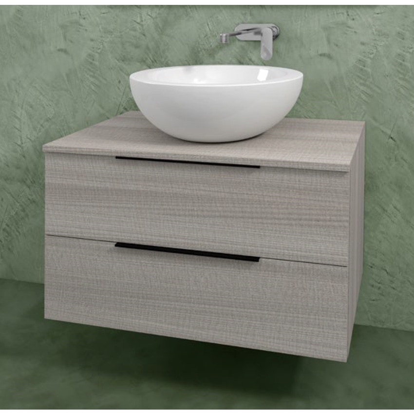 Immagine di Flaminia BOX base portalavabo sospesa, 2 cassetti, L.85 P.50 H.50 cm, con top e foro per lavabo da appoggio, finitura oj grigio BX815+BXPR51OJG