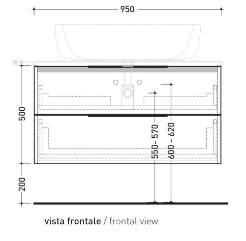 Immagine di Flaminia BOX base portalavabo sospesa, 2 cassetti, L.95 P.50 H.50 cm, con top e foro per lavabo da appoggio, finitura oj bianco BX827+BXPR51OJB
