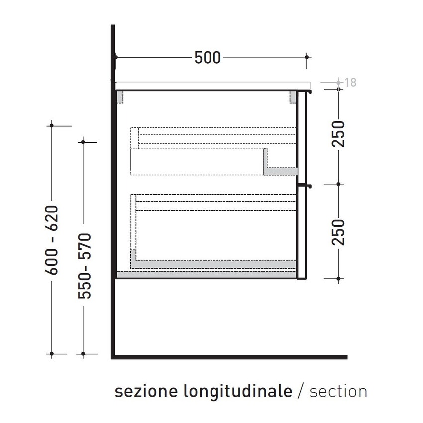 Immagine di Flaminia BOX base portalavabo sospesa, 2 cassetti, L.95 P.50 H.50 cm, con top e foro per lavabo da appoggio, finitura oj bianco BX827+BXPR51OJB