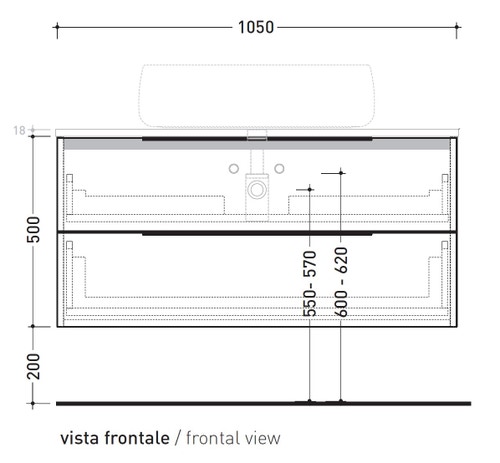 Immagine di Flaminia BOX base portalavabo sospesa, 2 cassetti, L.105 P.50 H.50 cm, con top e foro per lavabo da appoggio, finitura oj canapa BX839+BXPR51OJC
