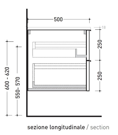 Immagine di Flaminia BOX base portalavabo sospesa, 2 cassetti, L.105 P.50 H.50 cm, con top e foro per lavabo da appoggio, finitura oj canapa BX839+BXPR51OJC