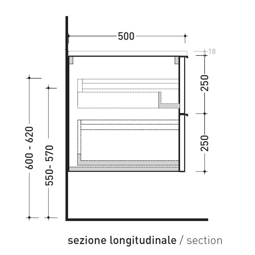 Immagine di Flaminia BOX base portalavabo sospesa, 2 cassetti, L.105 P.50 H.50 cm, con top e foro per lavabo da appoggio, finitura oj canapa BX839+BXPR51OJC