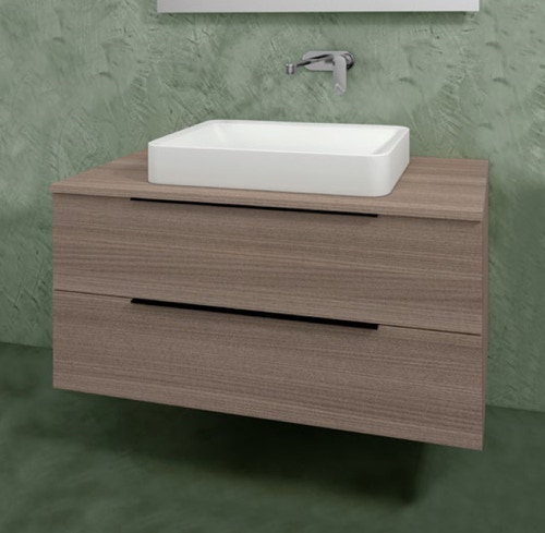 Immagine di Flaminia BOX base portalavabo sospesa, 2 cassetti, L.105 P.50 H.50 cm, con top e foro per lavabo da appoggio, finitura oj canapa BX839+BXPR51OJC