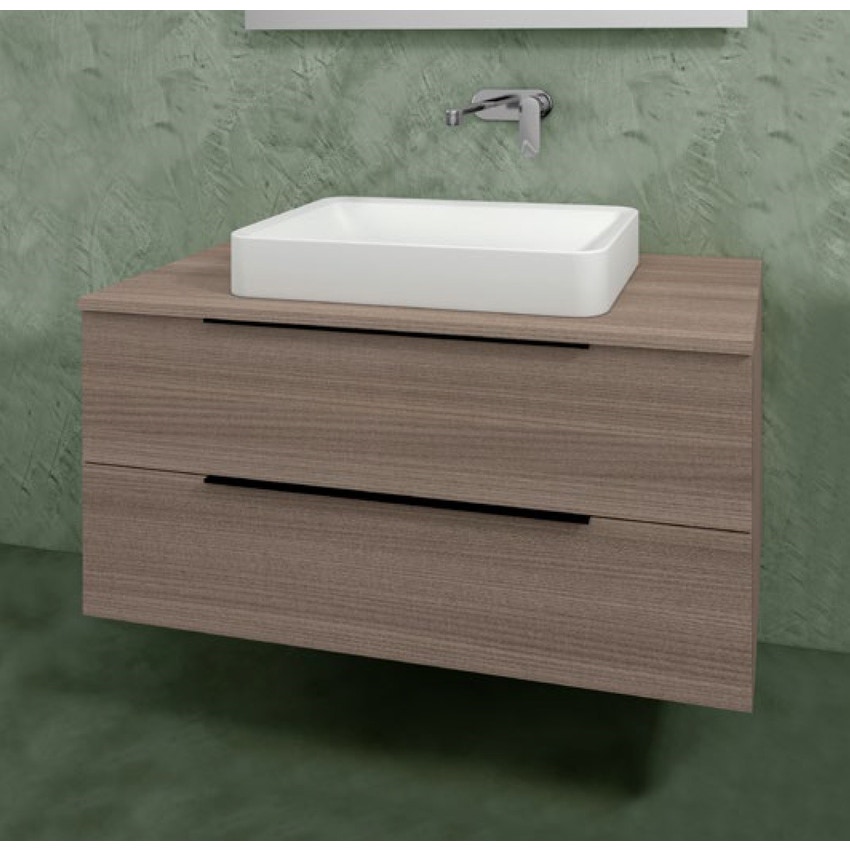 Immagine di Flaminia BOX base portalavabo sospesa, 2 cassetti, L.105 P.50 H.50 cm, con top e foro per lavabo da appoggio, finitura oj canapa BX839+BXPR51OJC