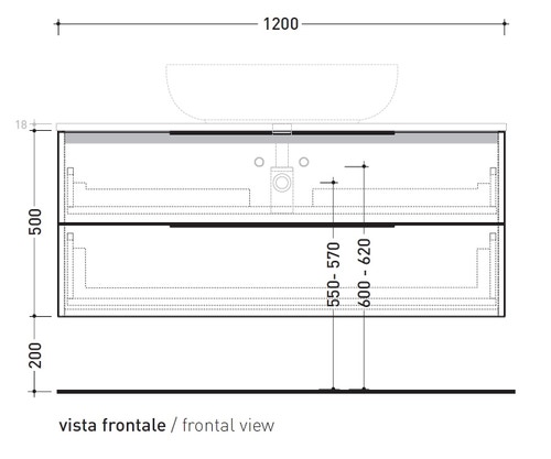 Immagine di Flaminia BOX base portalavabo sospesa, 2 cassetti, L.120 P.50 H.50 cm, con top e foro per lavabo da appoggio, finitura ok arly BX949+BXPR51ARL