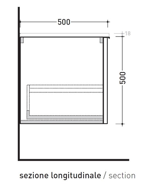 Immagine di Flaminia BOX base sospesa, 1 cassetto, L.105 P.50 H.50 cm, con top, finitura oj grigio BX435+BXPR51OJG