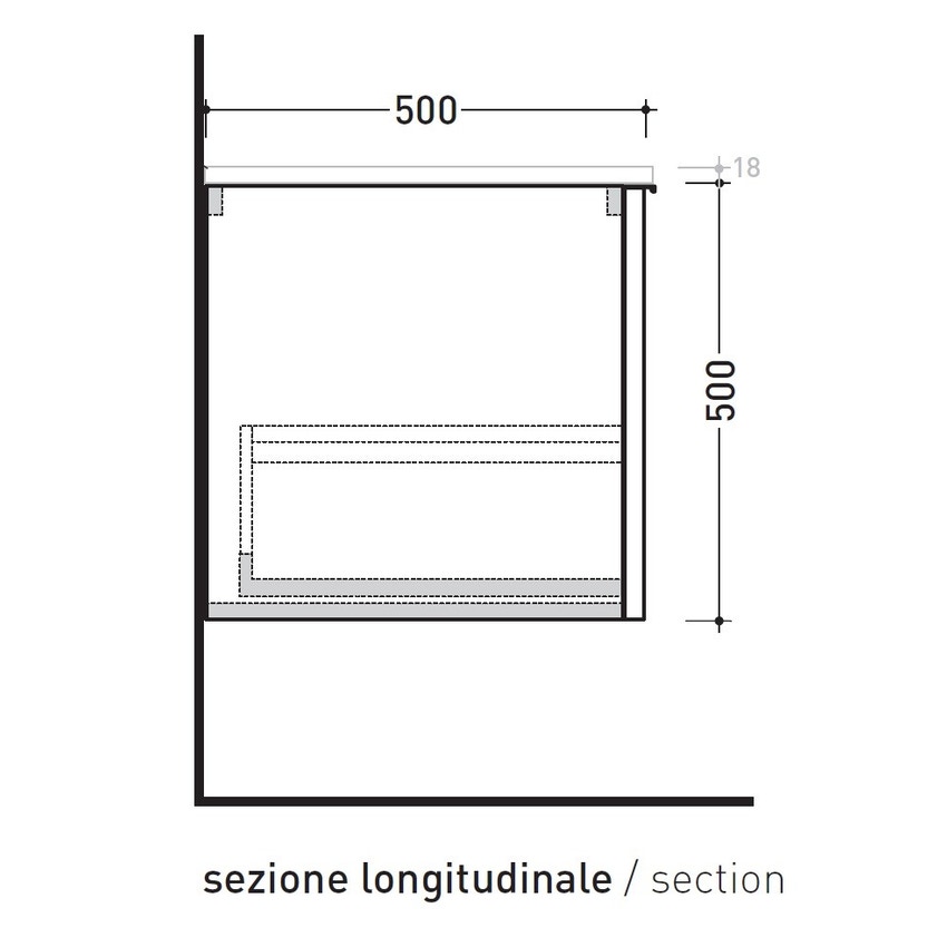 Immagine di Flaminia BOX base sospesa, 1 cassetto, L.105 P.50 H.50 cm, con top, finitura oj grigio BX435+BXPR51OJG