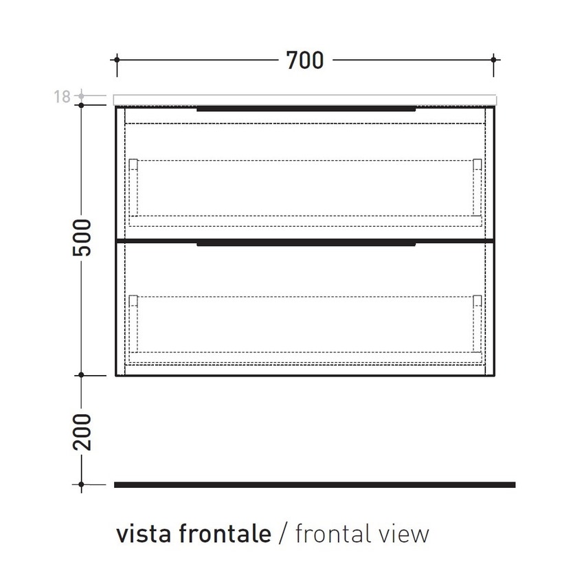 Immagine di Flaminia BOX base sospesa, 2 cassetti, L.70 P.50 H.50 cm, con top, finitura ok arly BX425+BXPR51ARL