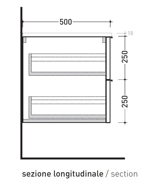 Immagine di Flaminia BOX base sospesa, 2 cassetti, L.70 P.50 H.50 cm, con top, finitura ok arly BX425+BXPR51ARL
