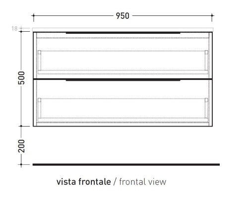 Immagine di Flaminia BOX base sospesa, 2 cassetti, L.95 P.50 H.50 cm, con top, finitura oj grigio BX433+BXPR51OJG