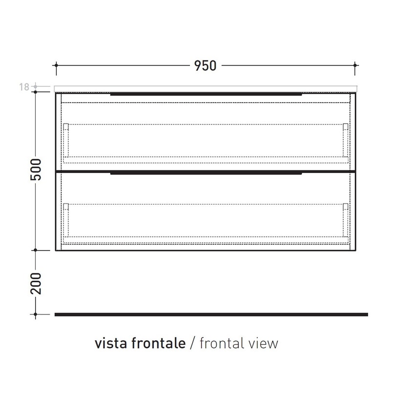 Immagine di Flaminia BOX base sospesa, 2 cassetti, L.95 P.50 H.50 cm, con top, finitura oj grigio BX433+BXPR51OJG