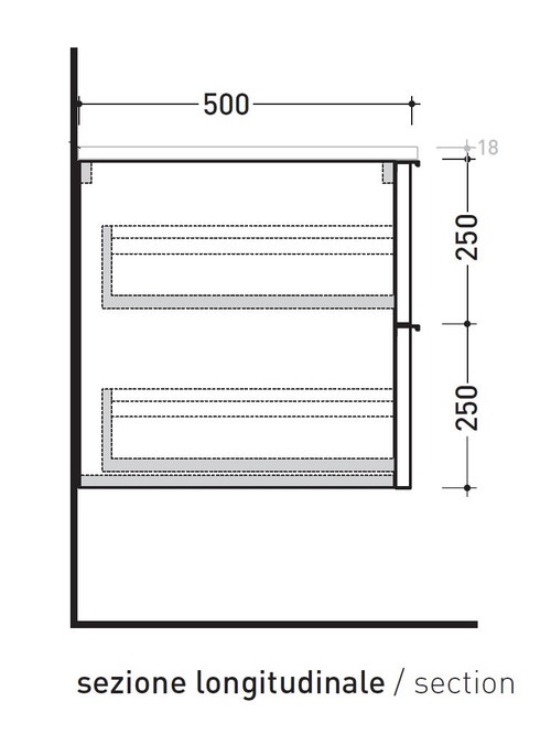 Immagine di Flaminia BOX base sospesa, 2 cassetti, L.95 P.50 H.50 cm, con top, finitura oj grigio BX433+BXPR51OJG