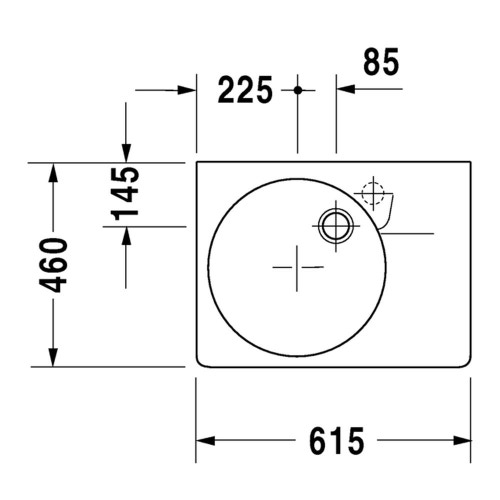 Immagine di Duravit SCOLA lavabo universale con un foro diaframmato per rubinetteria, bacino a sinistra, con troppopieno, con bordo per rubinetteria, lato inferiore smaltato, colore bianco 0684600000