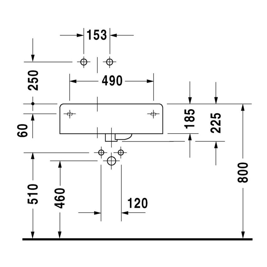 Immagine di Duravit SCOLA lavabo universale con un foro diaframmato per rubinetteria, bacino a sinistra, con troppopieno, con bordo per rubinetteria, lato inferiore smaltato, colore bianco 0684600000