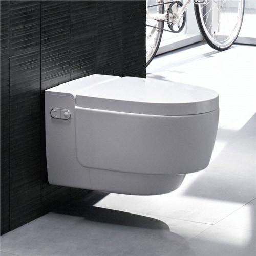 Immagine di Geberit AQUACLEAN MERA COMFORT vaso sospeso, senza brida, completo di sedile con funzione bidet a chiusura ammortizzata, colore bianco finitura lucido 146.210.11.1