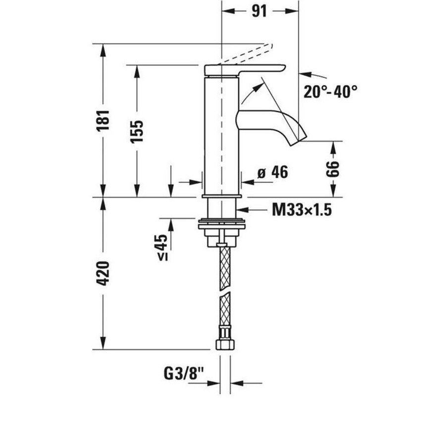Immagine di Duravit C.1 miscelatore monocomando, a leva, taglia S, senza scarico e saltarello, finitura cromo  C11010002010