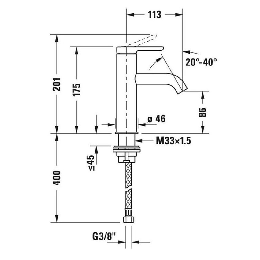 Immagine di Duravit C.1 miscelatore monocomando, a leva, taglia M, senza scarico e saltarello, colore nero finitura opaco C11020002046