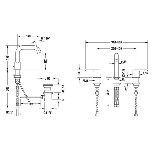 Immagine di Duravit C.1 rubinetteria a 3 fori per lavabo, con scarico e saltarello, bocca P.14 cm, finitura cromo C11060005010