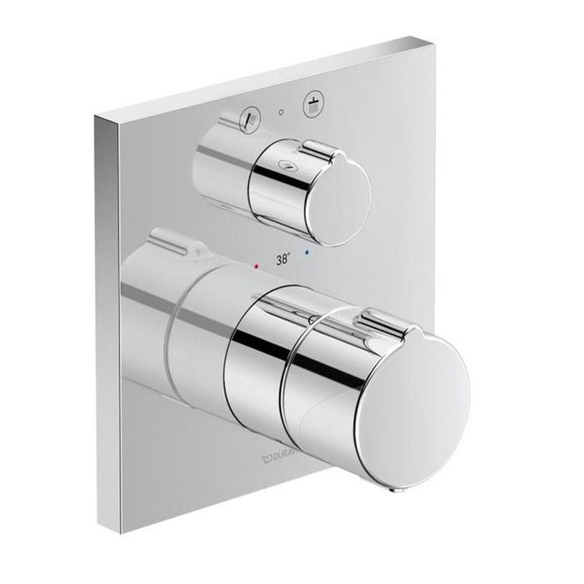 Immagine di Duravit C.1 miscelatore termostatico quadrato per doccia, a 2 utenze, con valvola d'arresto, finitura cromo C14200013010