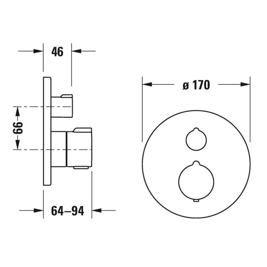 Immagine di Duravit C.1 miscelatore termostatico rotondo per doccia, a 2 utenze, con valvola d'arresto, finitura cromo C14200014010