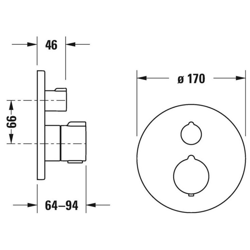 Immagine di Duravit C.1 miscelatore termostatico rotondo per doccia, ad 1 utenza, con valvola d'arresto, colore nero finitura opaco C14200016046