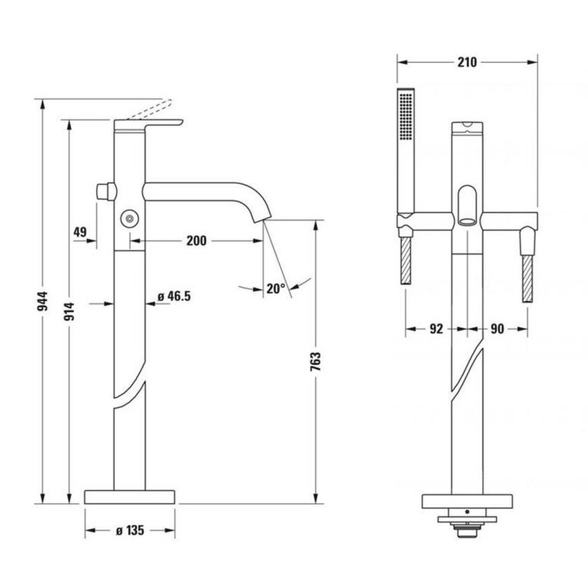Immagine di Duravit C.1 miscelatore monocomando, a pavimento, finitura cromo C15250000010
