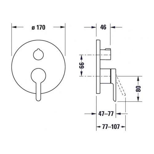 Immagine di Duravit C.1 miscelatore monocomando rotondo, a incasso per vasca, con deviatore, valvola deviatrice e combinazione, finitura cromo C15210018010