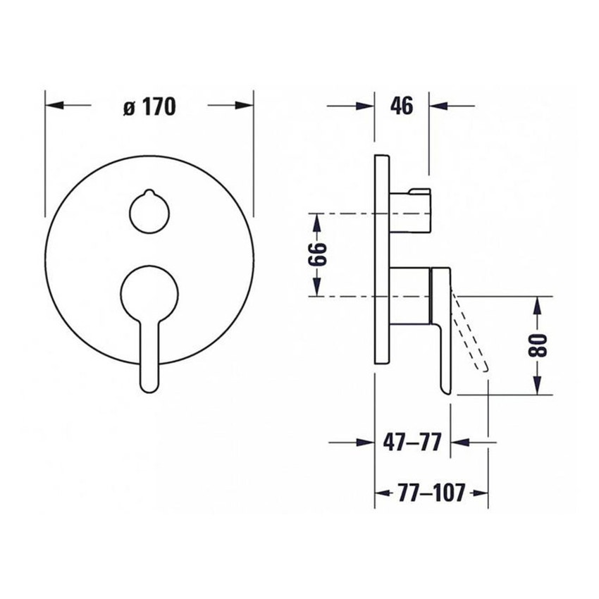 Immagine di Duravit C.1 miscelatore monocomando rotondo, a incasso per vasca, con deviatore, valvola deviatrice e combinazione, finitura cromo C15210018010