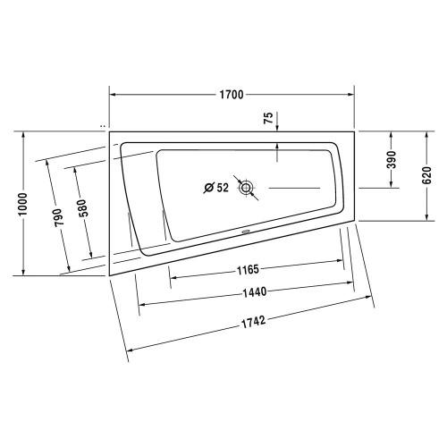 Immagine di Duravit  PAIOVA vasca idromassaggio L.170 P.100 cm, installazione ad angolo rientrante a sx con sistema aria, colore bianco 760212000AS0000