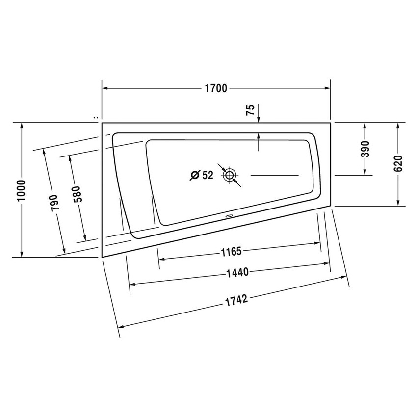 Immagine di Duravit  PAIOVA vasca idromassaggio L.170 P.100 cm, installazione ad angolo rientrante a sx con sistema aria, colore bianco 760212000AS0000