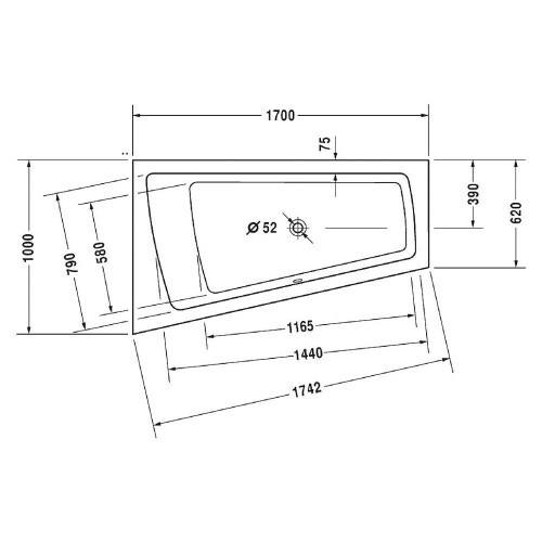 Immagine di Duravit  PAIOVA vasca idromassaggio L.170 P.100 cm, installazione ad angolo rientrante a sx, con combi-system P, colore bianco 760212000CP1000
