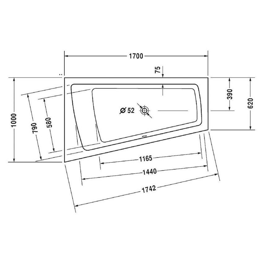 Immagine di Duravit  PAIOVA vasca idromassaggio L.170 P.100 cm, installazione ad angolo a scomparsa a sx, con sistema a getto, colore bianco 760212000JS1000