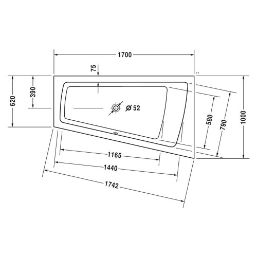 Immagine di Duravit PAIOVA vasca idromassaggio L.170 P.100 cm, da incasso schienale a dx installazione ad angolo a dx, con sistema aria, colore bianco 760213000AS0000