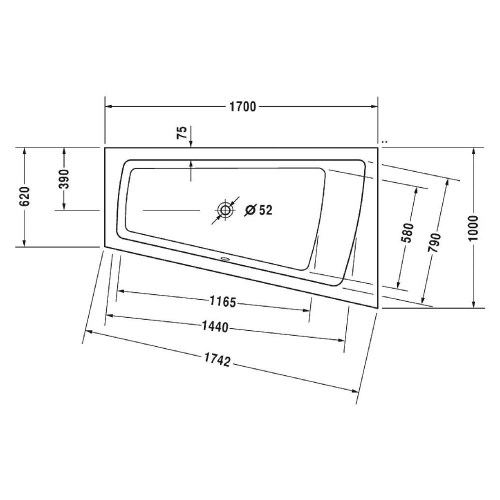 Immagine di Duravit PAIOVA vasca idromassaggio L.170 P.100 cm, da incasso schienale a dx installazione ad angolo a dx, con sistema combi E, con illuminazione, colore bianco 760213000CE1000