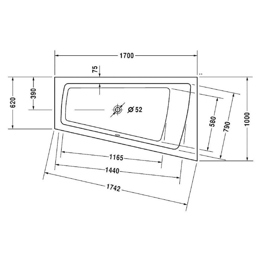 Immagine di Duravit PAIOVA vasca idromassaggio L.170 P.100 cm, da incasso schienale a dx installazione ad angolo a dx, con sistema combi E, con illuminazione, colore bianco 760213000CE1000