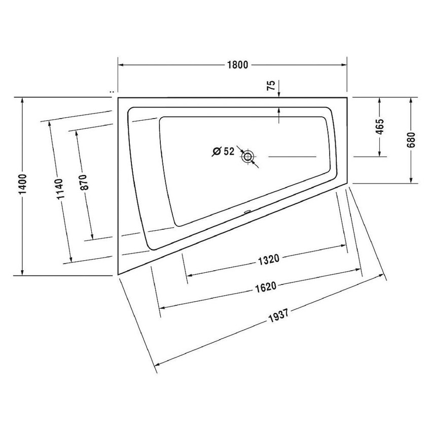 Immagine di Duravit PAIOVA vasca idromassaggio L.180 P.140 cm da incasso schienale a sx, installazione rientrante a sinistra con combi-system P, colore bianco 760216000CP1000