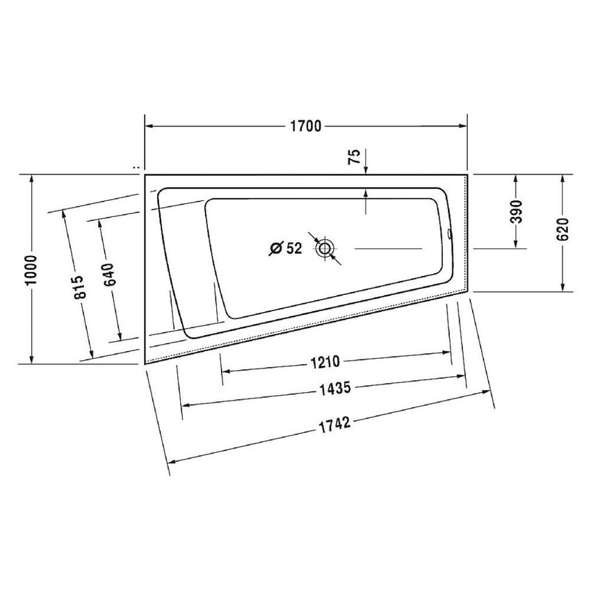 Immagine di Duravit PAIOVA vasca idromassaggio L.170 P.100 cm con pannello installazione ad angolo incasso a sx, con sistema aria, colore bianco 760264000AS0000