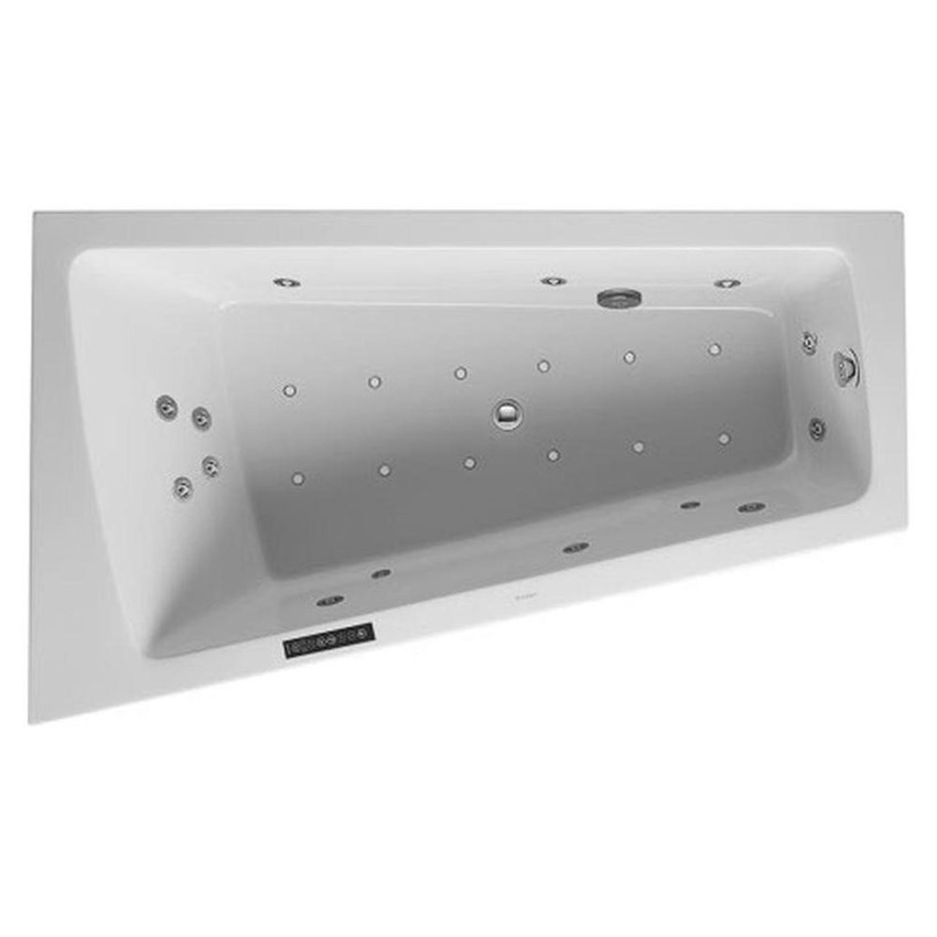 Immagine di Duravit PAIOVA vasca idromassaggio 170x100 cm con pannello installazione ad angolo incasso a sx con combi-system L con illuminazione, colore bianco 760264000CL1000