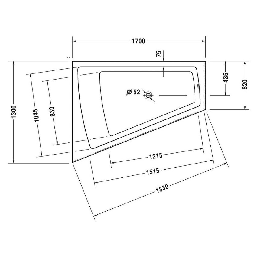 Immagine di Duravit PAIOVA vasca idromassaggio 170x130cm con pannello installazione angolare a sx con sistema aria, colore bianco 760266000AS0000