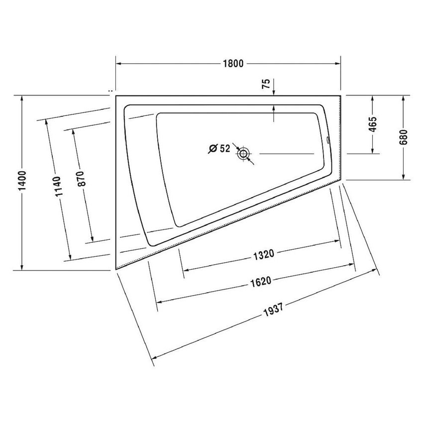 Immagine di Duravit PAIOVA vasca idromassaggio 180x140cm con pannello installazione angolare a sx con sistema aria, colore bianco 760268000AS0000