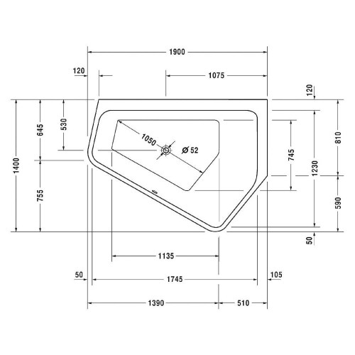 Immagine di Duravit PAIOVA 5 vasca idromassaggio 190x140cm installazione ad angolo ad incasso a dx con sistema a getto, colore bianco 760393000JS1000