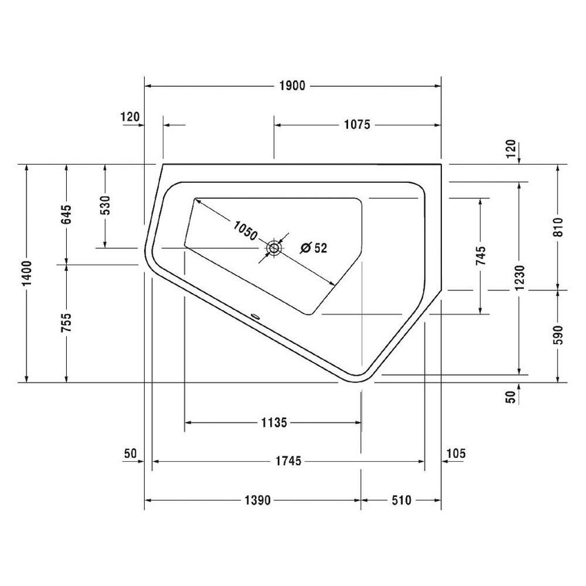 Immagine di Duravit PAIOVA 5 vasca idromassaggio 190x140cm installazione ad angolo ad incasso a dx con sistema a getto, colore bianco 760393000JS1000