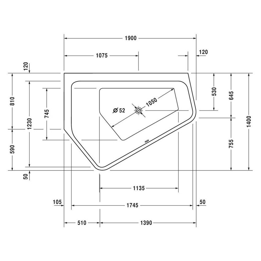 Immagine di Duravit PAIOVA 5 vasca idromassaggio 190x140cm installazione ad angolo a sx con sistema combi E, colore bianco 760396000CE1000