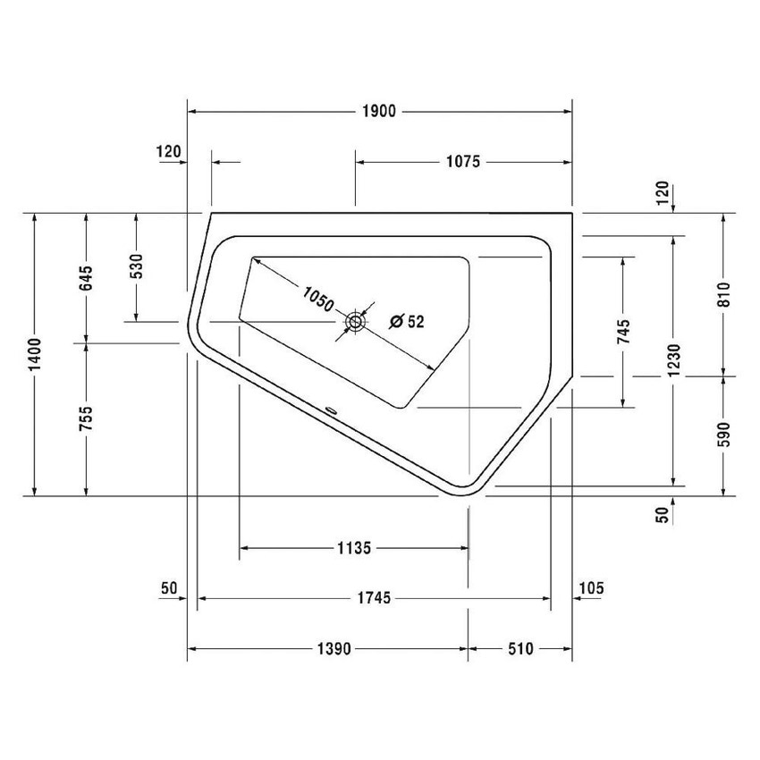 Immagine di Duravit PAIOVA 5 vasca idromassaggio 190x140cm installazione ad angolo a dx con sistema a getto, colore bianco 760397000JS1000