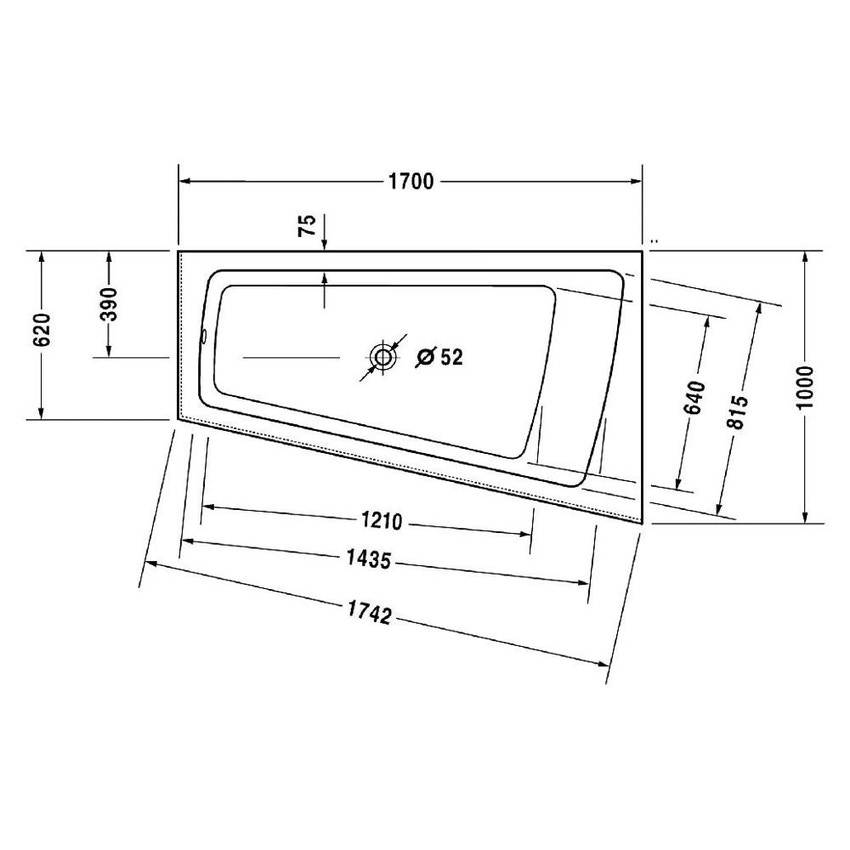 Immagine di Duravit PAIOVA vasca da bagno L.170 P.100 cm con pannello frontale integrato, installazione ad angolo dx, colore bianco 700265000000000
