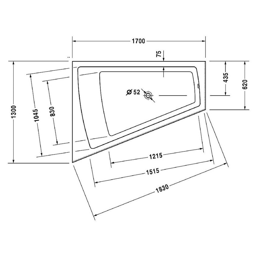 Immagine di Duravit PAIOVA vasca da bagno L.170 P.130 cm con pannello frontale integrato, installazione ad angolo sx, colore bianco 700266000000000