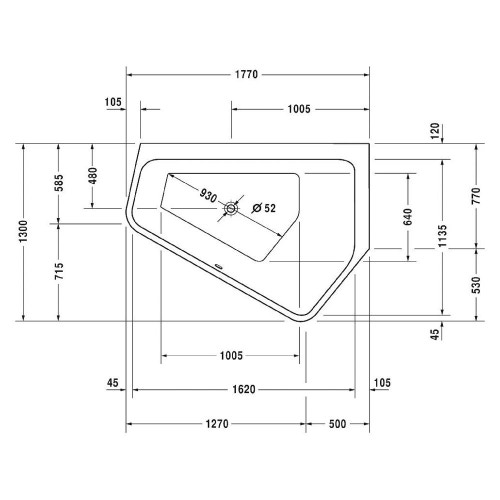 Immagine di Duravit PAIOVA 5 vasca a incasso L.177 P.130 cm, installazione ad angolo integrata a dx, colore bianco 700391000000000